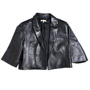 Michael Kors BlackLeather Collared 3/4 Sleeve Lined Bolero Jacket Size 8